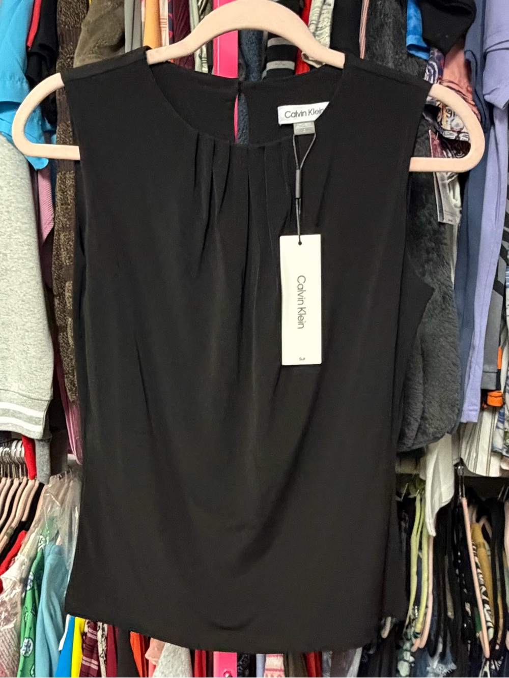 Calvin Klein women’s size 2 sleeveless suit blouse solid dark black $44 new